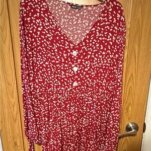 Red Floral Button-Down Dress
